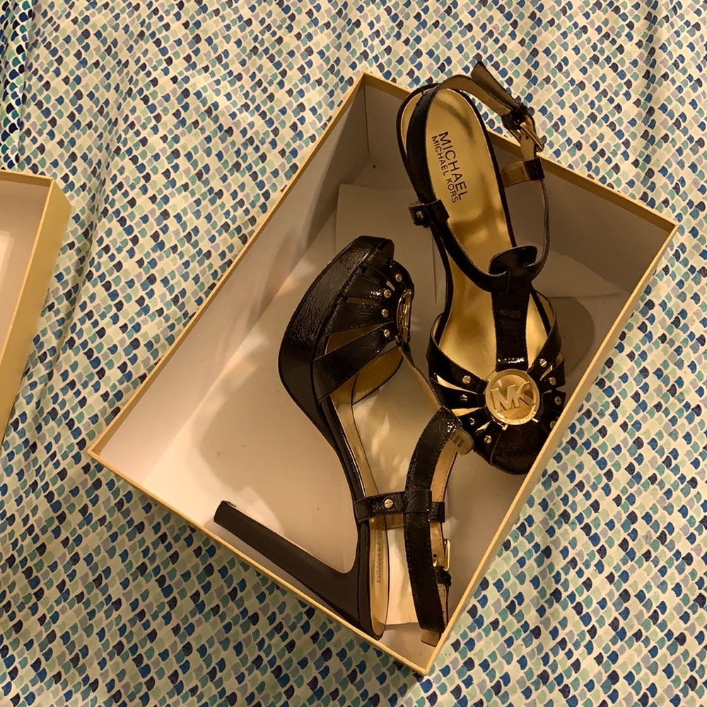 Michael Kors- black, heeled, open toed sandals